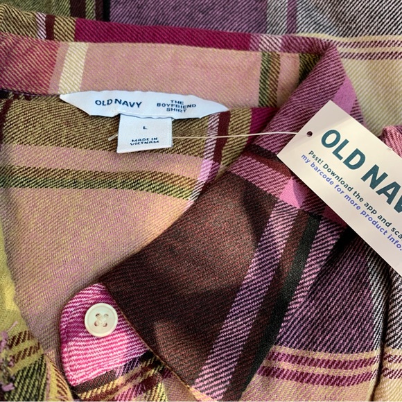 Old Navy Tops - Old Navy NWT Pink Plaid Flannel Button Down size Large